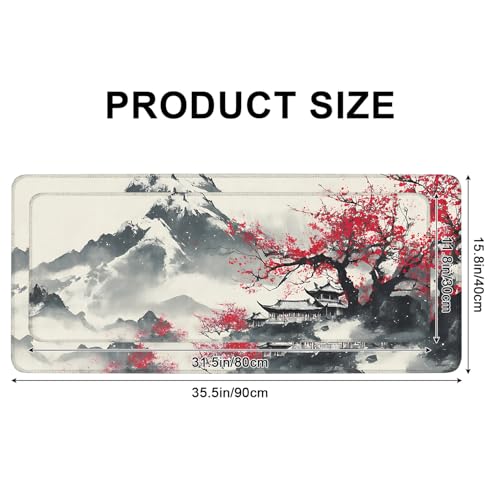 Mouse Pad, Large Anti-Slip with Stitched Edges Desk Mat Desktop Laptop Computer Desk Keyboard Mat,Table Protector Blotter Mat (Plum Blossom, 31.5" x 11.8") - color: Plum Blossom, size: 31.5" x 11.8"