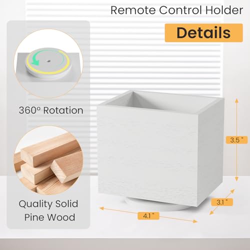 360° Rotating Remote Control Holder, Wooden TV Controller Holder, Remote Holder for Table, Desktop Caddy for Pen, Phone, Small Item Home Office School (White) - color: White - 1slot
