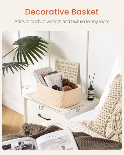 Small Woven Basket, 12 x 8 x 4.5 Inches, Storage Basket for Organizing, Cute Small Rope Shelf Closet Cube Storage Bins Baskets for Shelves, Dog Toy Gift Baskets Empty, 3 Packs, Beige - color: Beige, size: 12"L x 8"W x 4.5"H