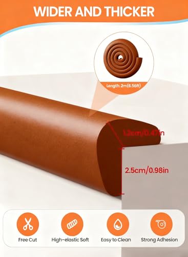 6.56FT L-Shape Baby Corner Protector Guards, Pre-Taped, 0.47''Thick | Edge Safety Bumpers for Furniture & Sharp Table Corners, with 6 Corners, Waterproof Soft Foam Adhesive Guard Cushion, Brown - color: Coffee Brown, size: 0.47''Th (6.56ft)