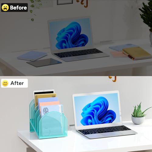 5-Section Desk File Organizer, Metal Mesh Folder Organizer for Documents, Mail & Office Papers (Blue) - color: Blue