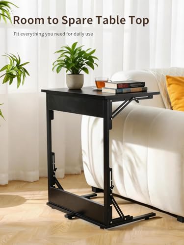 Upgraded 24" Folding C Shaped End Table, Small Sofa Side Laptop Desk, Couch TV Tray Table for Living Room, Bedroom (2, Black) - color: Black, size: set of 2