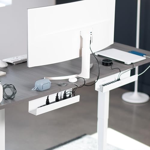 VIVO 2 Pack White 17 inch Under Desk Cable Management Tray, DESK-AC06-2CW | Set of 2, Low Profile Power Strip Holder, Cord Organizer, Wire Tamer Steel Cable Rack for Office and Home, Holds 11 lbs each - color: White, size: Standard