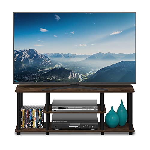 Furinno Turn-N-Tube No Tools 3D 3-Tier Entertainment TV Stand up to 50 inch TV, Round Tubes, Columbia Walnut/Black - color: Columbia Walnut/Black, size: 50 inch