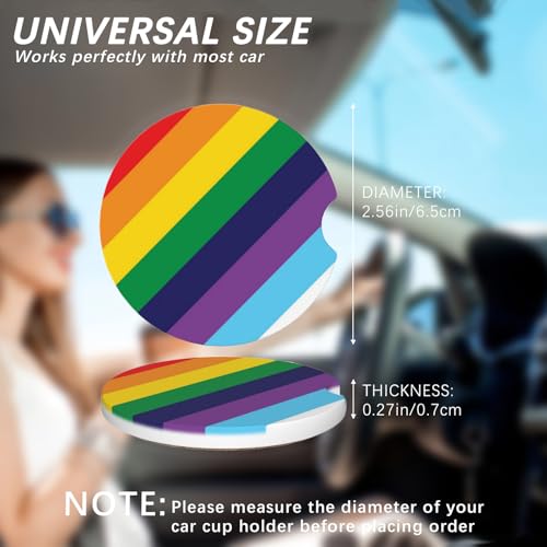 2 Pack Car Cup Holder Pride Rainbow Coasters Absorbent Ceramic Coaster for Cup Holders Fashion Car Interior Accessories for Men Drink Coaster for Women - color: Pride Rainbow