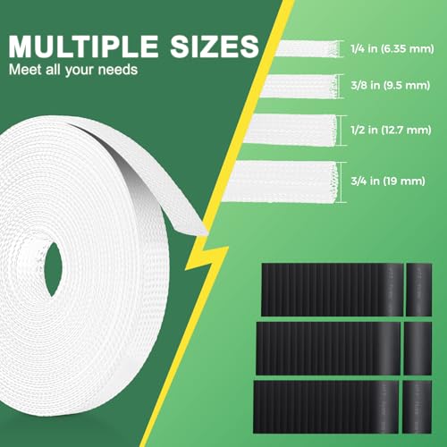 132 ft Expandable Braided Cable Sleeve Wire Loom PET Wire Sleeving,Wrap Management Mesh for Audio Video and Other Home Device Cable Automotive Wire - (1/2 Inch, 1/4 Inch, 3/8 Inch,3/4 Inch,White) - color: White