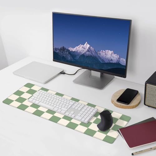Green Checkered Cute Aesthetic Gaming Mouse Pad, Large Mouse Pad for Desk Mat XXL XL Mousepad, Big Keyboard Pad Office Desk Accessories Decor - color: Green Checkered