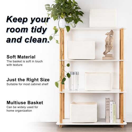 4 Pack Storage Baskets for Organizing, Woven Baskets for Shelves - Perfect for Toys, Books, Towels, and Clothes, Durable Gift Basket Bins Toy Storage, 12.7''L x9''W x7.8''H, White - color: White, size: Small/12.7''Lx9''Wx7.8''H