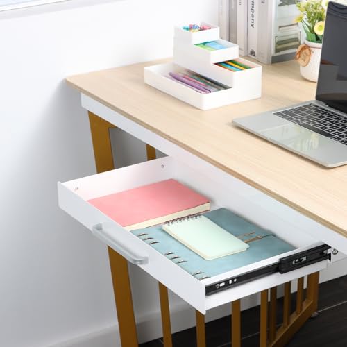 Under Desk Drawer White 21" with 4 Divider Trays, Under Shelf Pencil Drawer Pull-out, Standing Desk Metal Storage Attachment Slide Out for Workbench - color: White_Dual Mode