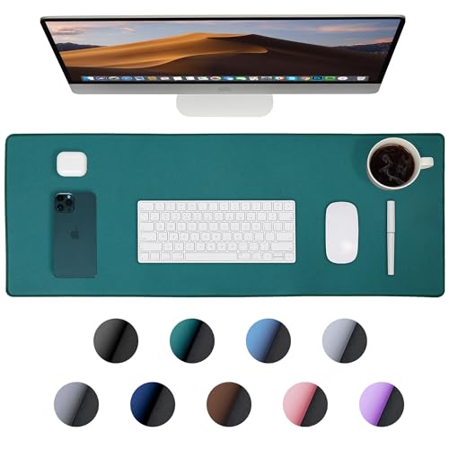 ALOANES Dark Green Waterproof Desk Mat,Large Extended Mouse Mat,Office Desk Protector with Anti-Slip Base,Stitched Edge,Grain Jacquard Surface,Perfect for Gamer,Office&Home, XL(11.81''x27.56''x0.12'') | Green Grain Jacquard Surface Keyboard Desk Mat for C