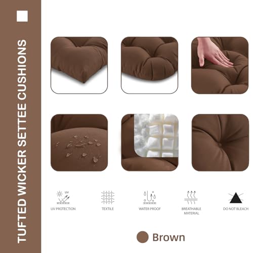 Outdoor Chair Cushions Set of 2, 19x19x4 Inch Seat Pads with Ties for Patio Wicker Chairs Garden Dining Chair, Indoor Outside Use, Fade-Resistant & Waterproof, Brown - color: Brown, size: 19x19x4"