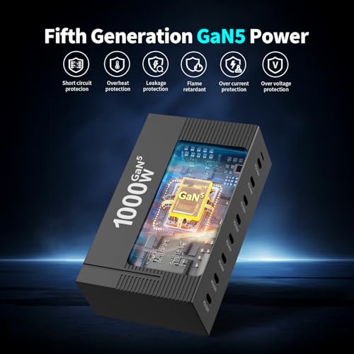 1000W 8-Port GaN5 Desktop Charging Station, High-Power USB Charging Hub with 5X 140W and 3X 100W PD Ports, Fast Charger for Laptops, Tablets, and Smartphones - size: 1000WGaN5