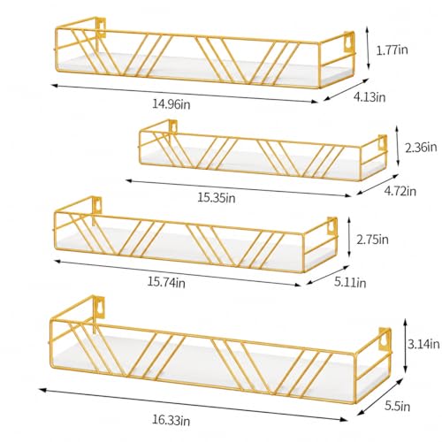 Amaoot Floating Shelves for Wall Set of 4, Different Sizes Mounted Wood Floating Shelf, Wall Shelves for Living Room,Bedroom, Bathroom, Kitchen, Farmhouse Decor, Office (Gold) - color: Gold