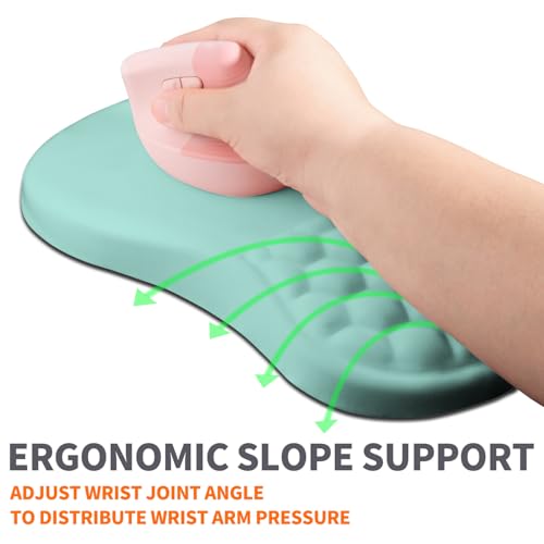Ergonomic Joint Wrist Support Mouse Pad with Memory Foam Cushion Massage Bump, Carpal Tunnel Pain Relief Mousepad Slope Design for Wrist Rest, 11.8x7.9 in, LightBlue - color: LightBlue