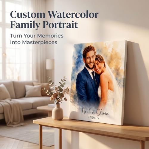 ENQU Personalized Family Watercolor Portrait Wall Art, Custom Canvas Prints with Your Photos, Custom Portrait For Mom Grandma, Mother's Day, Birhtday Gifts, Grandma Photo Gifts - color: Style 1