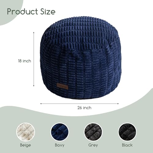 HIGOGOGO Pouf Ottoman Stuffed Round Modern Foam Filled Foot Rest Poufs for Living Room Chair Decorative 26 X 18 Inches Boho Relax Stool for Wedding Christmas Party, Navy Blue - color: Navy Blue, size: 26"D x 26"W x 18"H