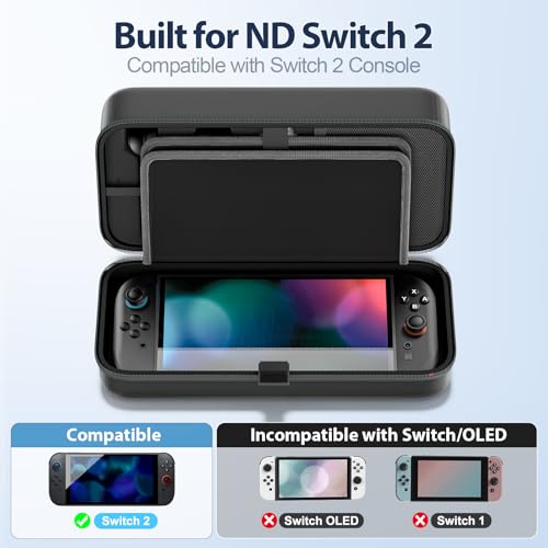 OIVO Carrying Case Compatible with 2025 Nintendo Switch, Portable Switch 2 Travel Carry Case Fit for Joy-Con 2 & Adapter, Hard Shell Protective Pouch Bag with 24 Game Slots, Systems Sega Games, Black - color: Black, size: 2025 inches