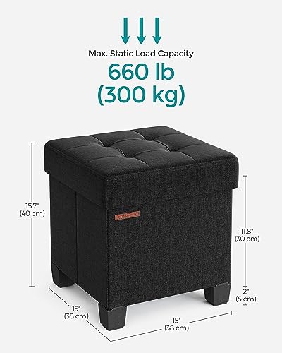 SONGMICS Storage Ottoman, Small Ottoman Foot Rest with Legs, 15 x 15 x 15.7 Inches Foot Stool, Load up to 660 lb, for Living Room, Bedroom, Dorm, Ink Black ULSF014B01 - color: Ink Black, size: 15"D x 15"W x 15.7"H