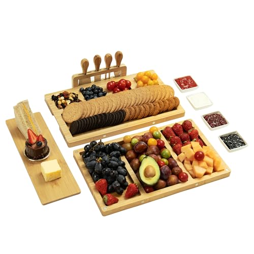 Charcuterie Board Set - Bamboo Cheese Board & Serving Tray with Stainless Steel Knives and Bowls, Housewarming Gifts New Home, Gift for Wedding Couple, Bridal Shower (NLB, 01) - size: 01