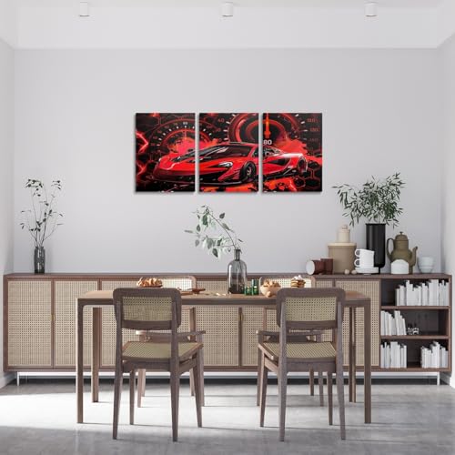 Feelyou Kids Red Race Car Canvas Wall Art for Living Room Bedroom Speed Sports Car Picture Wall Decor Boys Girls Racing Car Wall Painting and Prints Extreme Sports Bathroom Wall Art 12"x16"x 3Pcs - color: Multi K01