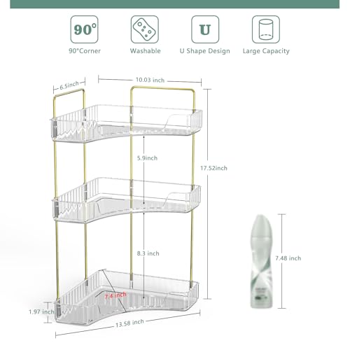 Webetop Corner Bathroom Counter Organizer 3 Tier Bathroom Countertop Organizers Shelf Makeup Organizer for Vanity Perfume Tray for Corner Storage Skincare, Cosmetic, Dresser, Kitchen Spice Rack - color: Clear, size: 3 Tier without brush holder