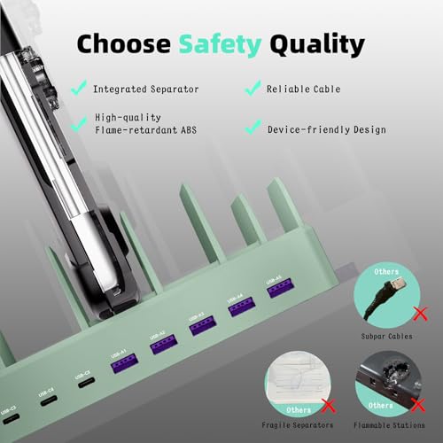 Charging Station for Multiple Devices, Zobirez 10-Port USB C Fast Charger Stations for MacBook, iPhone, Android Cell Phone, iPad, Tablet, Family Multi-Device Organizer Charging Dock, Green - color: Green