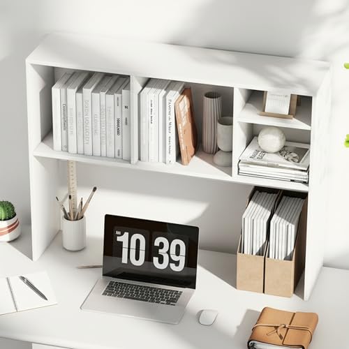 Tangkula Desktop Bookshelf, Countertop Storage Hutch with 4 Shelves for Computer Desk, Desktop 2-Tier Display Rack, Multipurpose Wood Desktop Hutch Storage Organizer for Dorm Office Home (White) - color: White, size: 4 Shelves