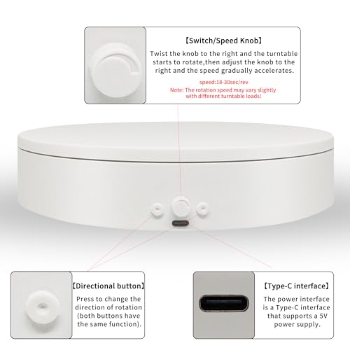 Rotating Display Stand Easy to Switch Direction, Adjustable Speed, 360 Motorized Photography Turntable Used for Product Display, Jewelry, Shoes Shooting and Display (7.87'' white) - color: 7.87‘’ white