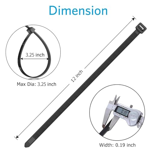 Zip Ties 12 inch (100 Pack), Black, 50 lb, UV Resistant Cable Ties for indoor and outdoor use, by Karoka - size: 12" (100 Pack)