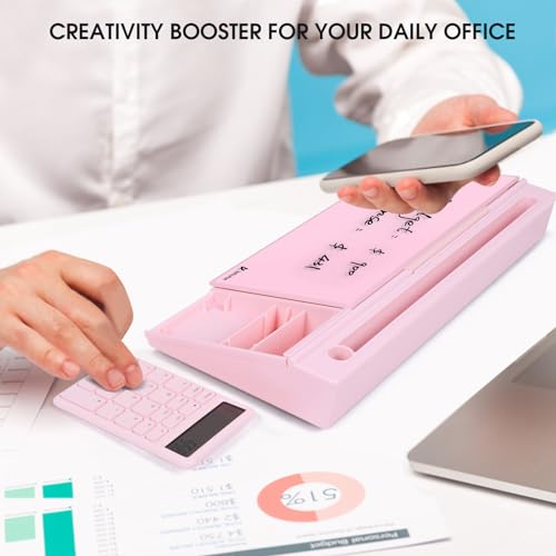 Varhomax Glass Desk Whiteboard Pink with Calculator, Desktop Dry Erase White Board with Storage, to Do List Memo Notepad for Home and Office - color: Calculator-pink
