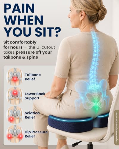 5 STARS UNITED Seat Cushion - Memory Foam Chair Cushion for Tailbone Pain Relief - Ergonomic Support for Coccyx, Sciatica & Butt - Office, Desk & Gaming Chair, Car Seat, Wheelchair, Airplane, Blue - color: Blue Mesh, size: Large