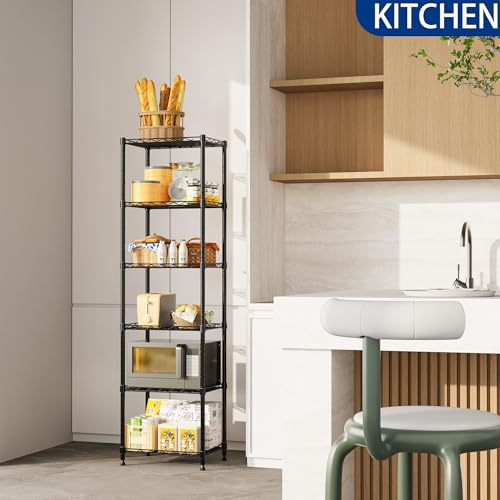 REGILLER 6 Wire Shelving Steel Storage Rack Adjustable Unit Shelves for Laundry Bathroom Kitchen Pantry Closet(Black,11.7" D x 16.8" W x 63" H) - color: Black, size: 6tier 11.7"D x 16.8"W x 63"H