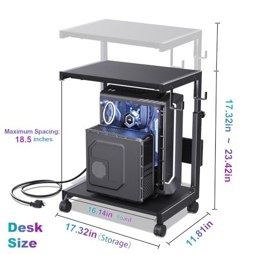 Computer Tower Stand with Charge Station and USB Charging Port - Height Adjustable PC Tower Stand, Under Desk CPU Holder Cart with Locking Caster Wheels for Fits Most PC - color: Black
