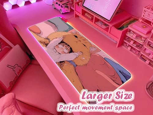 JMIYAV Pink RGB Gaming Mouse Pad 31.5x12 Inch PC XL Large Extended Glowing Led Light Up Desk Pad Non-Slip Rubber Base Computer Cute Mousepad Mat Desk Accessories Gaming Setup Cozy Hideout - color: Cozy Hideout