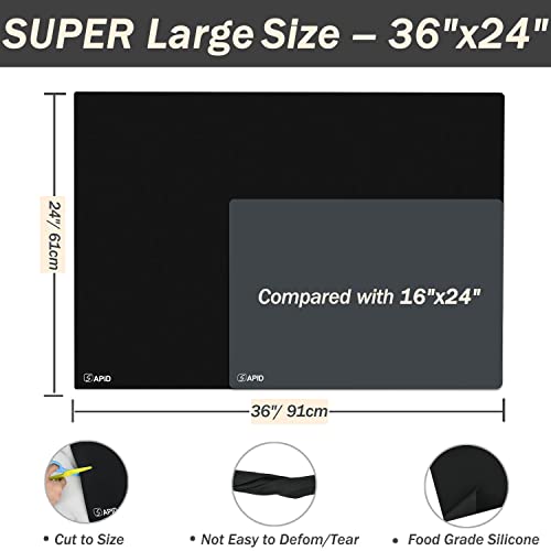 Extra Large Silicone Mat 36" x 24" Place Mats, Heat Resistant Mat for Kitchen Countertop Protector, Thick Placemats Washable Silicone Mats for Kitchen Counter Mat Dining Table Mat, Black, Sapid - color: Black, size: 36" x 24"