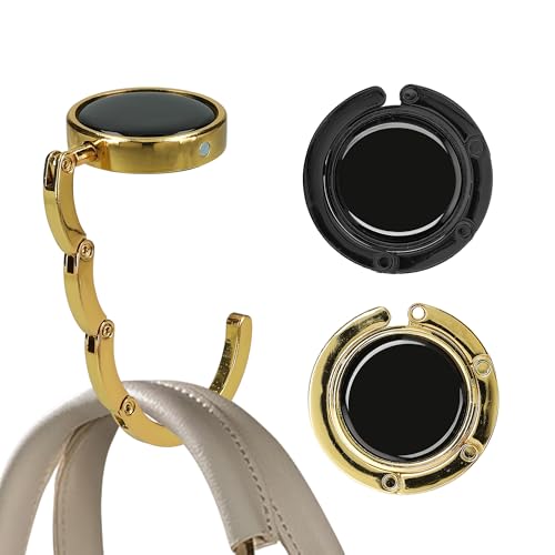 kwmobile Purse Hook for Table - Set of 2 Purse Holder - Folding Handbag Hanger - Portable Bag Holder - Bag Hooks for Desk - Table Hook Black/Gold - color: black / gold