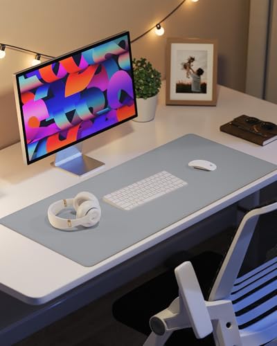 PU Leather Desk Blotter Mat, Large Mouse Pad, Non-Slip & Waterproof Desk Cover for Office and Home - Light Grey, 36" x 17" - color: Light Grye, size: 36" x 17"