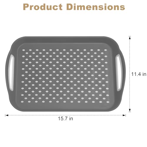 Non Slip Lap Trays with Handles, Set of 2 Food Trays for Eating on Couch, Dishwasher Safe Rectangular Serving Trays for Dinner, Breakfast & Snacks (Gray) - color: Gray