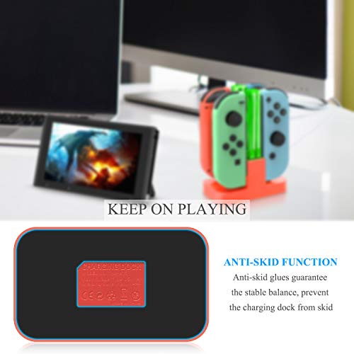FastSnail Charging Dock Compatible with Nintendo Switch for Joy Con & OLED Model Controller with Lamppost LED Indication, Charger Stand Station Compatible with Joy Cons with Charging Cable (Red) - color: Red, size: 6.2/7.0 inch