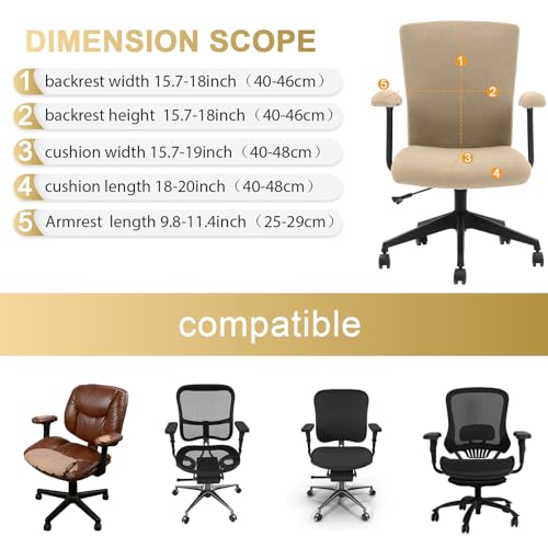 Tallew 4 Pcs Office Chair Covers Set Computer Universal Stretchable Protective Chair Seat Covers Desk Armrest Slipcovers Pads Office Cushion Backrest for Rotating(Khaki) - color: Khaki