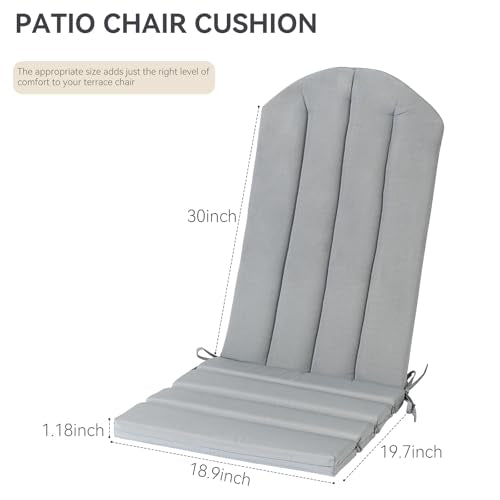 Adirondack Chair Cushion Set of 2 Indoor Outdoor Furniture Cushions Rocking Chair Cushions with Straps Replacement Folding Patio Chair Pad,19.7x18.9x1.5 Inch(Grey) - color: Grey