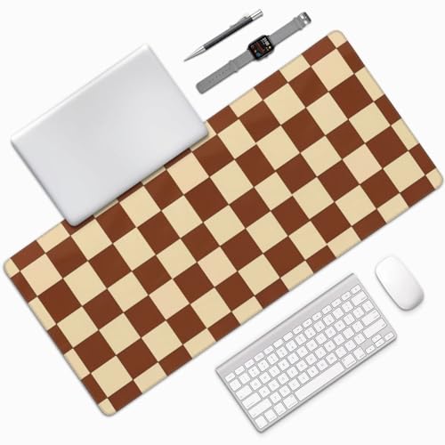 Brown Beige Checkered Mouse Pad Large Desk Mat for Keyboard and Mouse Non-Slip Gaming Mousepad Office Desk Accessories for Computer 35.4x15.7Inch - color: Brown Beige Checkered
