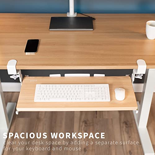 VIVO Large Height Adjustable Under Desk Keyboard Tray, C-clamp Mount System, 27 (33 Including Clamps) x 11 inch Slide-Out Platform for Typing, Light Wood, MOUNT-KB05HA - color: Light Wood, size: 27" fixed width