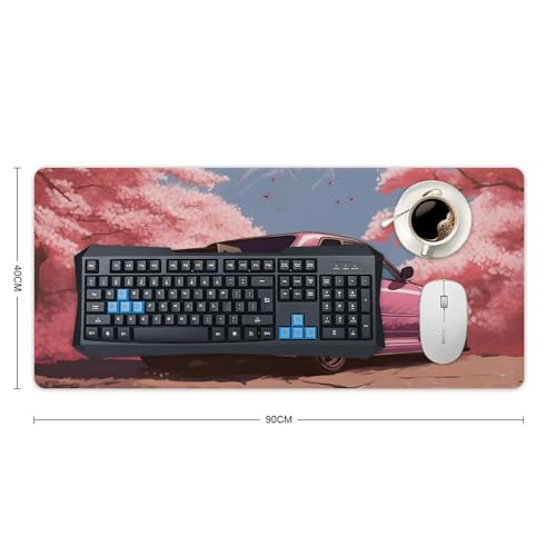 Large Mouse Pad Desk Mat Computer Accessories Gaming Office Organizers Supplies Decor Essentials Keyboard Pads for Desk Rubber Japan JDM Car R34 Pink Cherry Tree Mount Fuji 40x90cm - size: 40x90cm