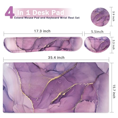 Large Mouse Pad and Keyboard Wrist Rest, Desk Pad for Keyboard and Mouse, 4-in-1 Large Gaming Mouse Pad with Wrist Support, Desk Mat for Home Office Study Game-Purple - color: Purple Texture