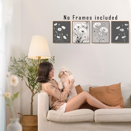 FITIE Gray and Black White Floral Wall Art Posters Set of 4, Floral Room Home Decor, Natural Matted Cottagecore Flower Botanical Canvas Prints Artwork Wall Decor, 8x10 Unframed - color: Home Wall Art 09