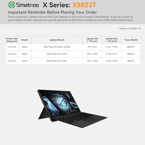 Smatree Hard EVA Protective Sleeve Case Compatible for 13.4 inch ASUS ROG Flow Z13 2025 GZ302/2023 GZ301/2022 Laptop, 13 inch ASUS Zenbook 13 OLED UX325 Bag (X8023T) - color: X Series-Black, size: For 13.4 inch ASUS ROG Flow 2025(X8023T)