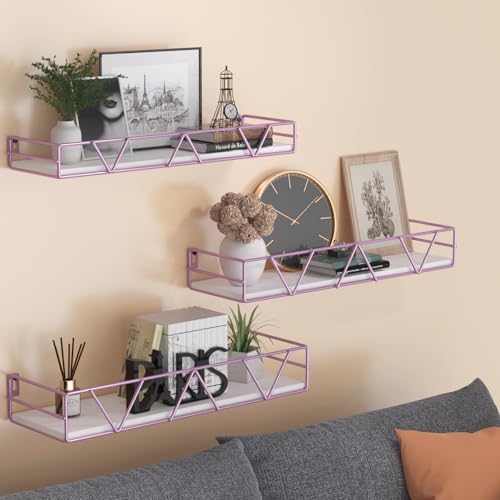Amaoot Floating Shelves Set of 3, Home Wood Wall Shelf, Farmhouse Shelf for Bedroom, Wall Mounted Floating Shelf for Living Room, Bedroom, Bathroom, Kitchen, Office (Pink) - color: Pink