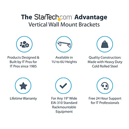 StarTech 5U Vertical Wall-Mount Rack Bracket, 19in, 200lb (RK519WALLV) - size: 5U