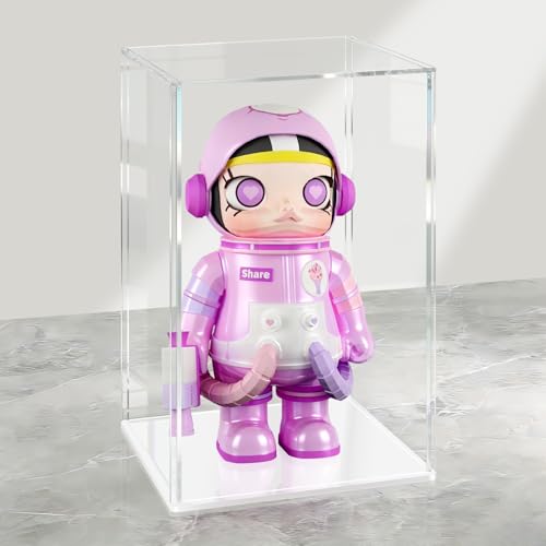 LANSCOERY Acrylic Display Case, 8x8x12 in, Upgraded Thickened UV-Resistant Showcase, 98% Clarity Dustproof Box with Glossy White Base for Action Figures, LEGO & Models, Includes Scraper & LED Light - color: White, size: 8x8x12inch; 20x20x30cm